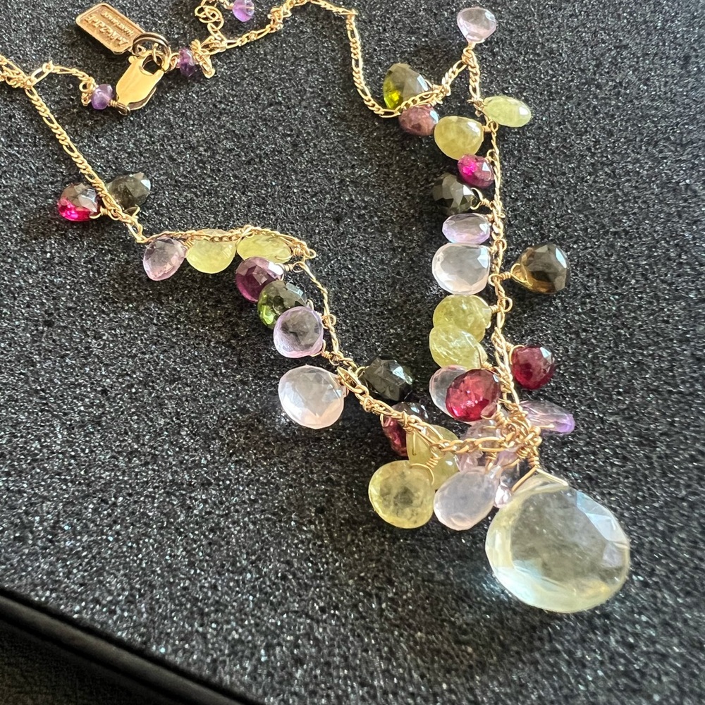 Anzie Multistone Cluster Necklace. Gold plated sterling silver